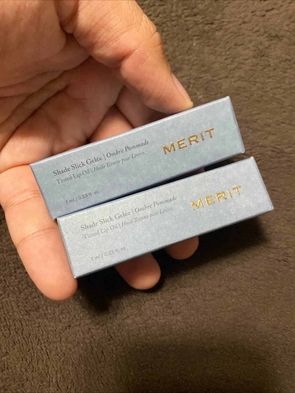 2 MERIT -Les Deux- shade slick Tinted lip oil FULL SIZE NEW IN BOX Lip Gloss.